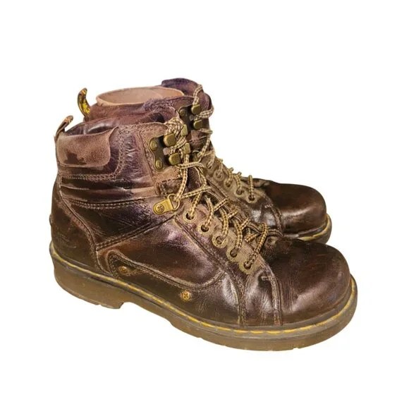 VTG Dr. Martens Soren Air Wair Brown Leather Distressed Work Boots 9M 10W Grunge - Picture 2 of 10